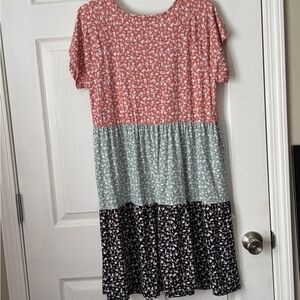 Floral Patterned womens Dress - Pink, Green, and Navy